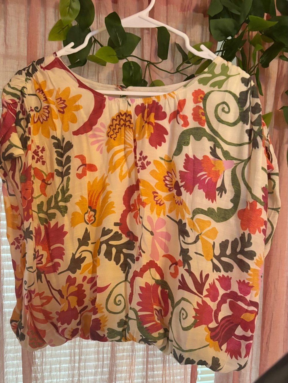 Floral Puff-Sleeve Boho Top/ poncho in Multicolor